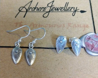 Kite shield earrings, Norman kite shield studs, silver shield stud earrings. 1066 earrings