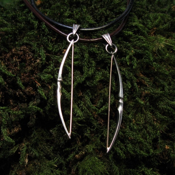 American Longbow Bow Pendant in Silver by Archers Jewellery with Solid Gold String, Archery Jewelry, Archery Jewellery