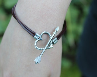 Cupid Bracelet in Silver, Heart and arrow bracelet, Archery Jewelry, Archery Jewellery