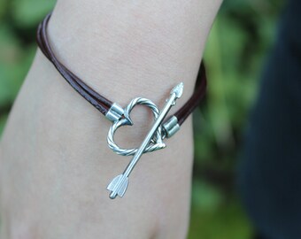 Cupid Bracelet in Silver, Heart and arrow bracelet, Archery Jewelry, Archery Jewellery