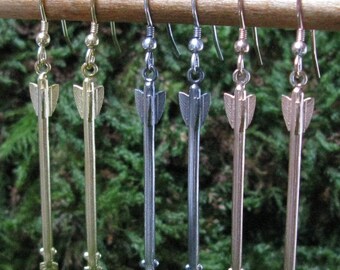 Sterling Silver Arrow Earrings: Primitive Style Archery Jewelry