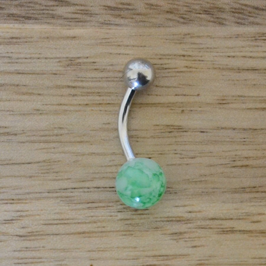 Marble Green Ball Acrylic Belly Button Ring Navel Body Etsy