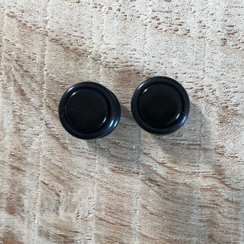 Pair of Black Solid Acrylic wBlack Rubber O/' Rings Fake Faux Plug Earrings Body Piercing Jewelry