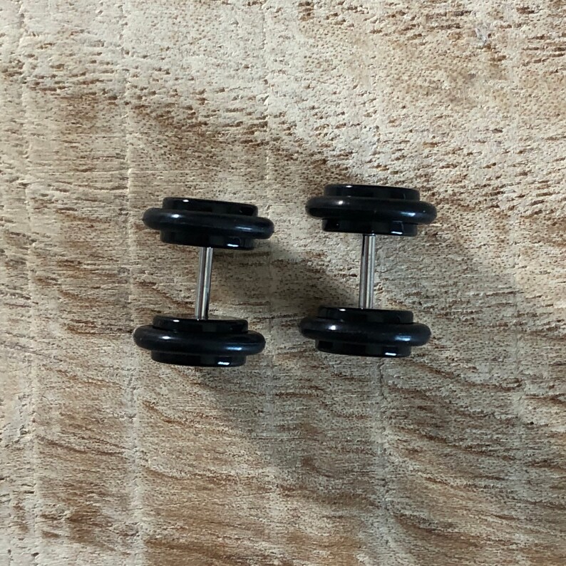 Pair of Black Solid Acrylic wBlack Rubber O/' Rings Fake Faux Plug Earrings Body Piercing Jewelry