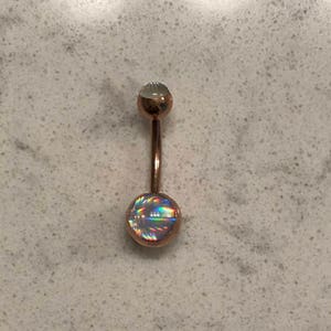 Shinning Smooth Iridescent Gem Rose Gold Plated Belly Button Ring Navel Body Piercing Jewelry