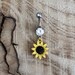 Clear Prong Set Double Gem Yellow Sunflower Dangle Belly Button Ring Navel Body Piercing Jewelry 