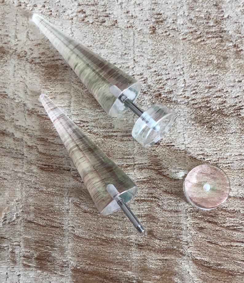 Pair of Clear Iridescent Opal Acrylic Fake Faux Plug Taper Looking Earrings Body Piercing Jewelry