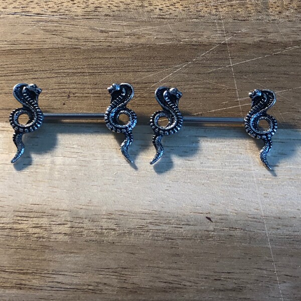 Pair of Cobra Snake Steel Nipple Barbell Rings Body Piercing Jewelry