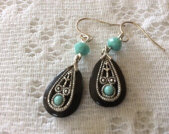 Brown & Blue Dangle Earrings