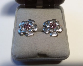 Purple Rhinestone Flower Earrings