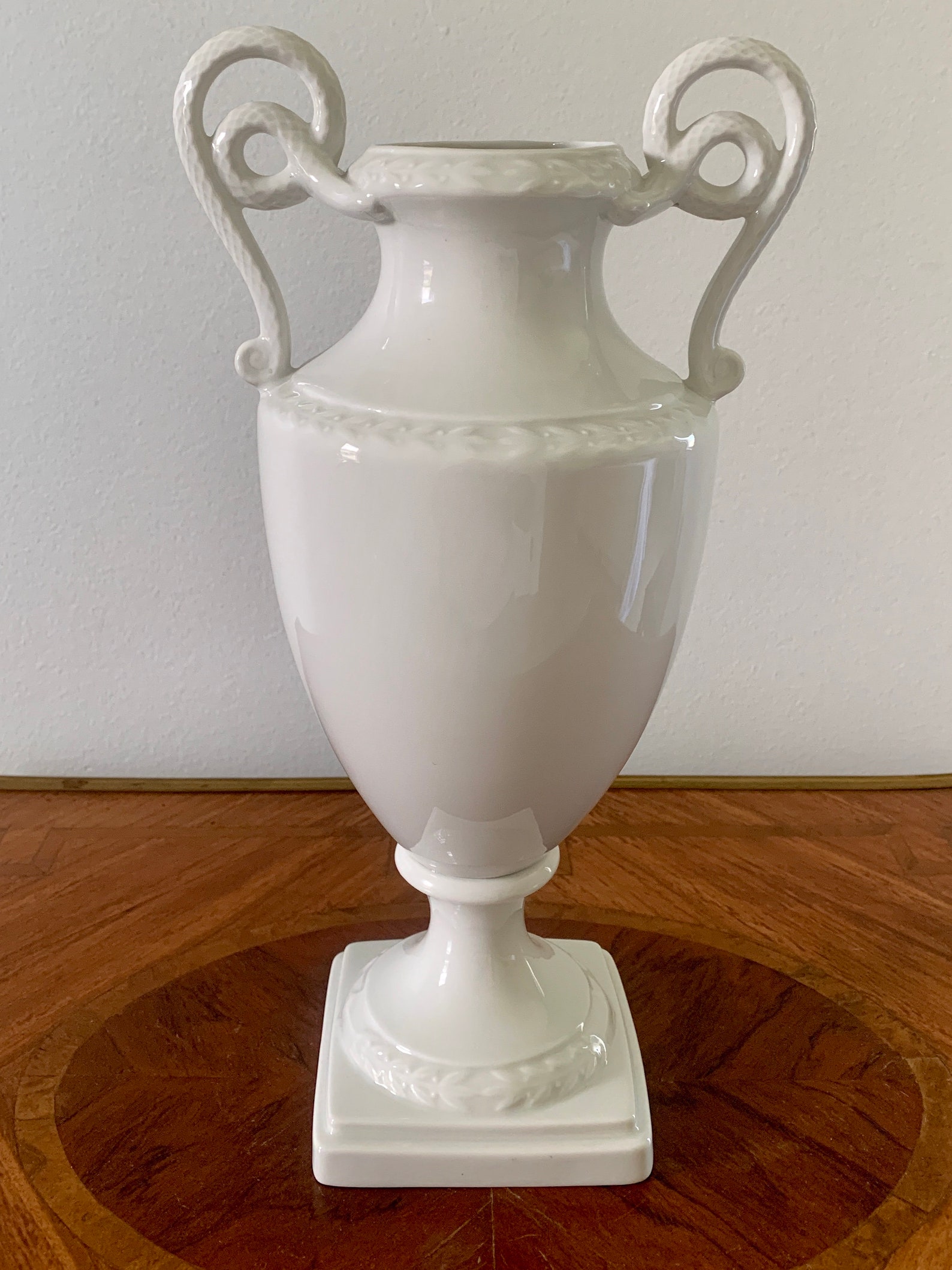 Vintage White Porcelain Vase With Twin Serpent Handles Etsy