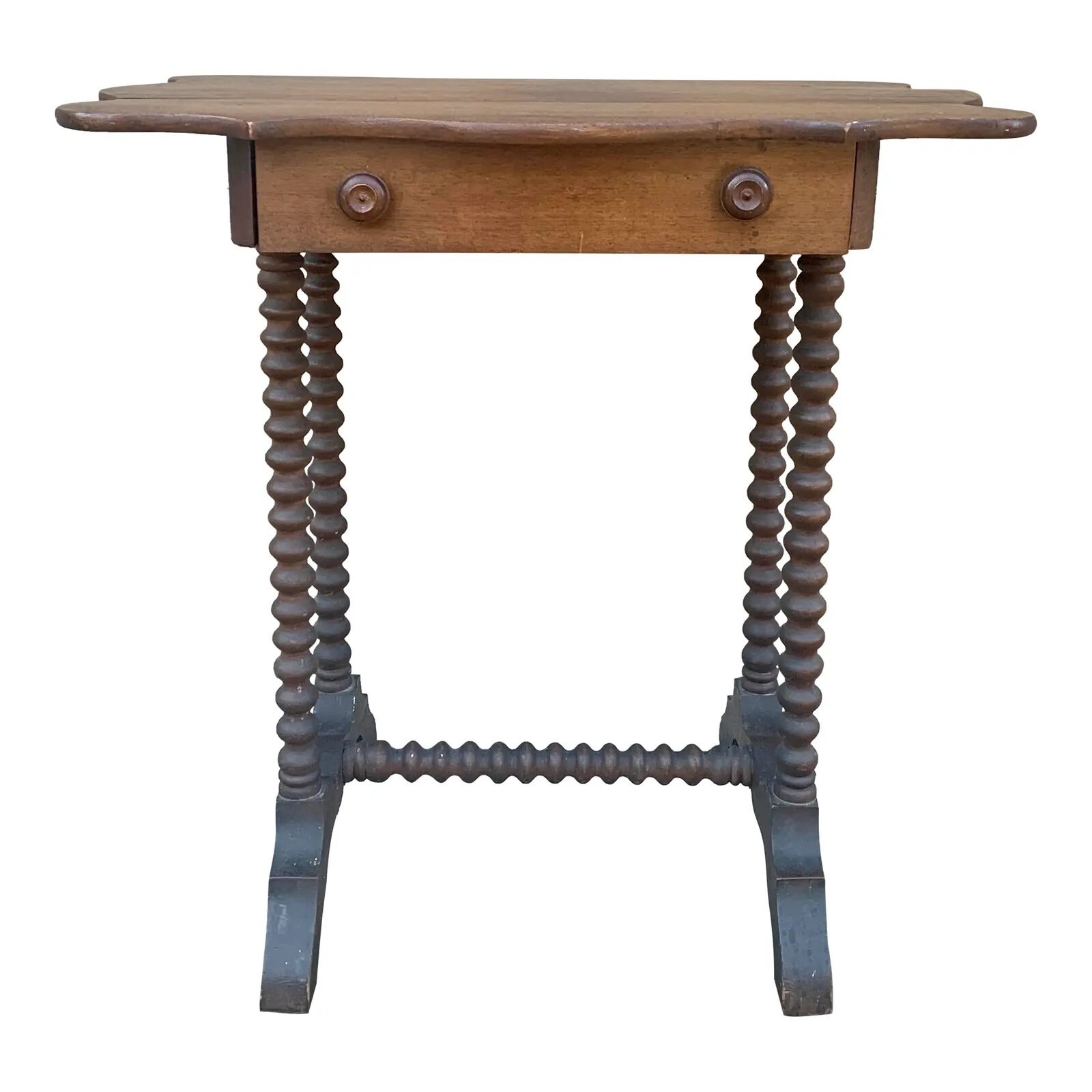 Antique American Oak Side Table With Bobbin Turned Legs Late 19th