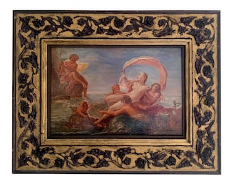 Antique Allegorical Mythological Oil Painting of Polyphemus and Galatea by Filippo Lauri, 19th Century