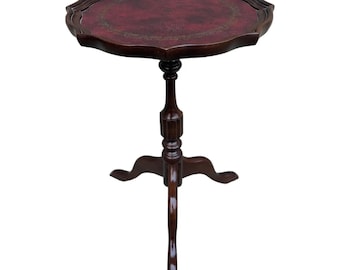 Vintage Georgian Embossed Red Leather Top Mahogany Side Table