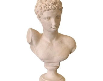 Vintage Classical Plaster Male Bust of Hermes Sculpture