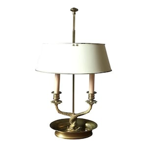 Antique Neoclassical Double Dolphin Brass Bouillotte Lamp With Tole Shade