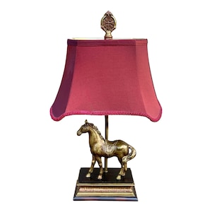 Traditional Horse Table Lamp With Cranberry Shade