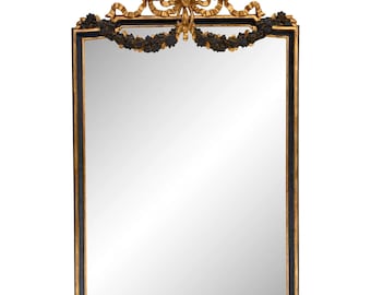Italienischer Wandspiegel aus vergoldetem Holz mit blauem Rand, Neoklassizistischer Blumenspiegel Louis XV, Abgeschrägter Spiegel aus der französischen Provinz