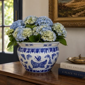 Chinoiserie Blue and White Porcelain Fishbowl Planter