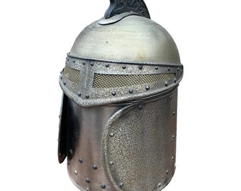 Vintage Pewter Knight Helmet Ice Bucket, English Country Barware, Medieval Armor Ice Bucket, Novelty Bar Decor