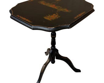 Regency Chinoiserie Black Painted Walnut Side Table with Hand-Painted Scenes