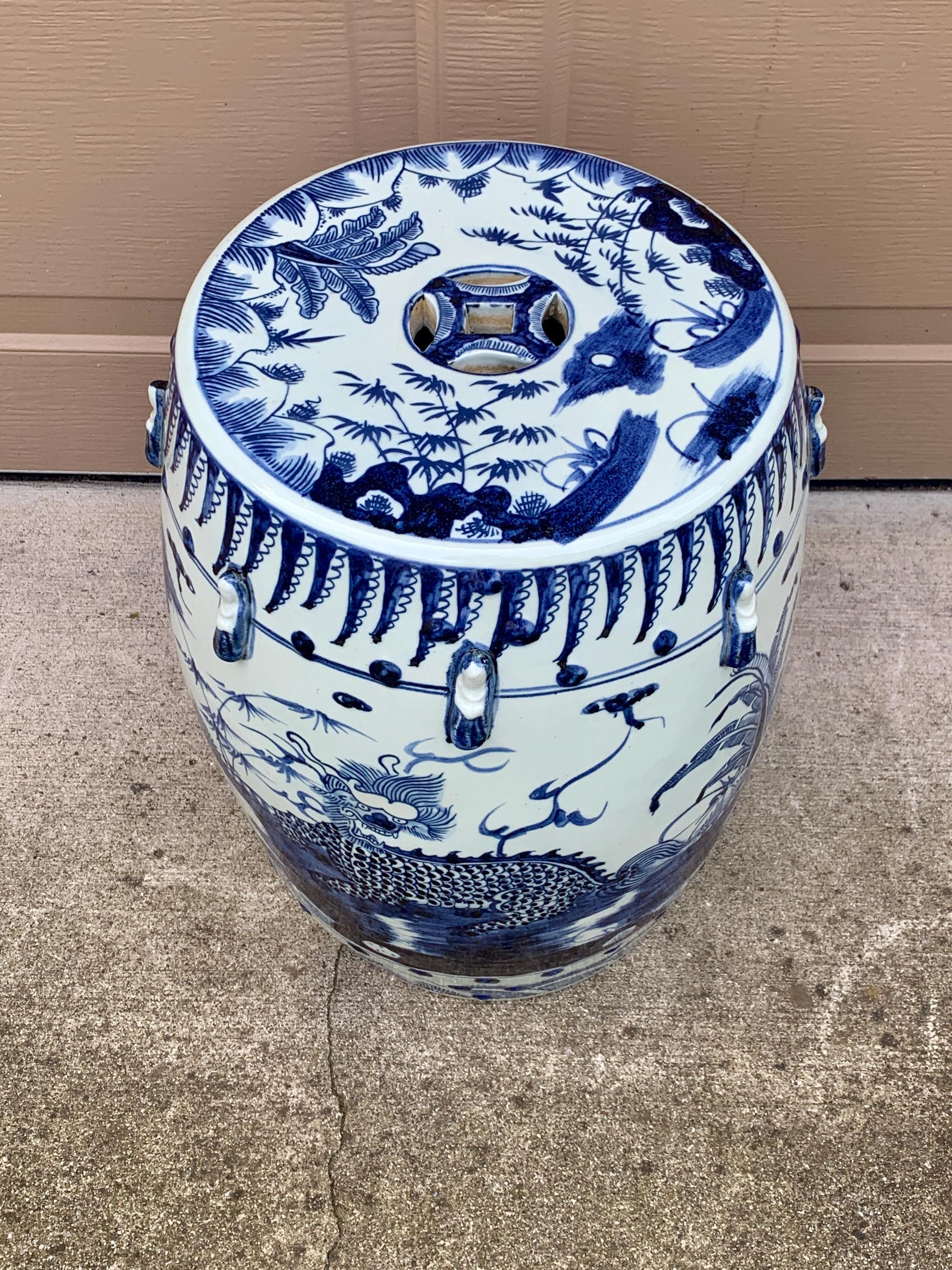 Chinoiserie Blue and White Porcelain Garden Stool or Side Table Etsy UK