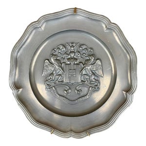Vintage German Coat of Arms Heraldry Pewter Wall Plate