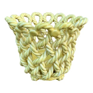 French Country Yellow Ceramic Woven Rope Cachepot Basket