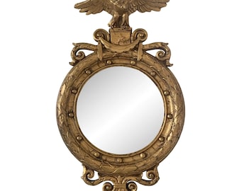 Antique 19th Century American Federal Giltwood Eagle Bullseye Convex Mirror