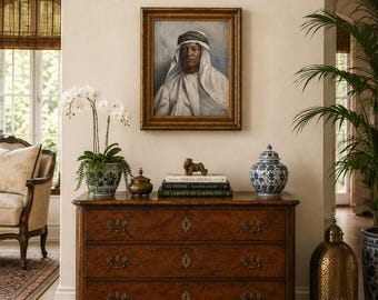 Antique Oil Portrait of a Middle Eastern Sheikh, Signed H.P. Stevens 1898, Framed Victorian Oil Painting, English Traditional Wall Art