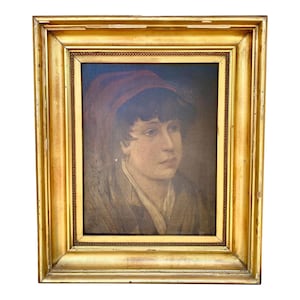 Antique Italian Oil on Canvas Portrait Painting of a Boy, Early 20th Century
