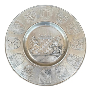 Vintage German Pewter Wall Plate With Heraldry Coat of Arms