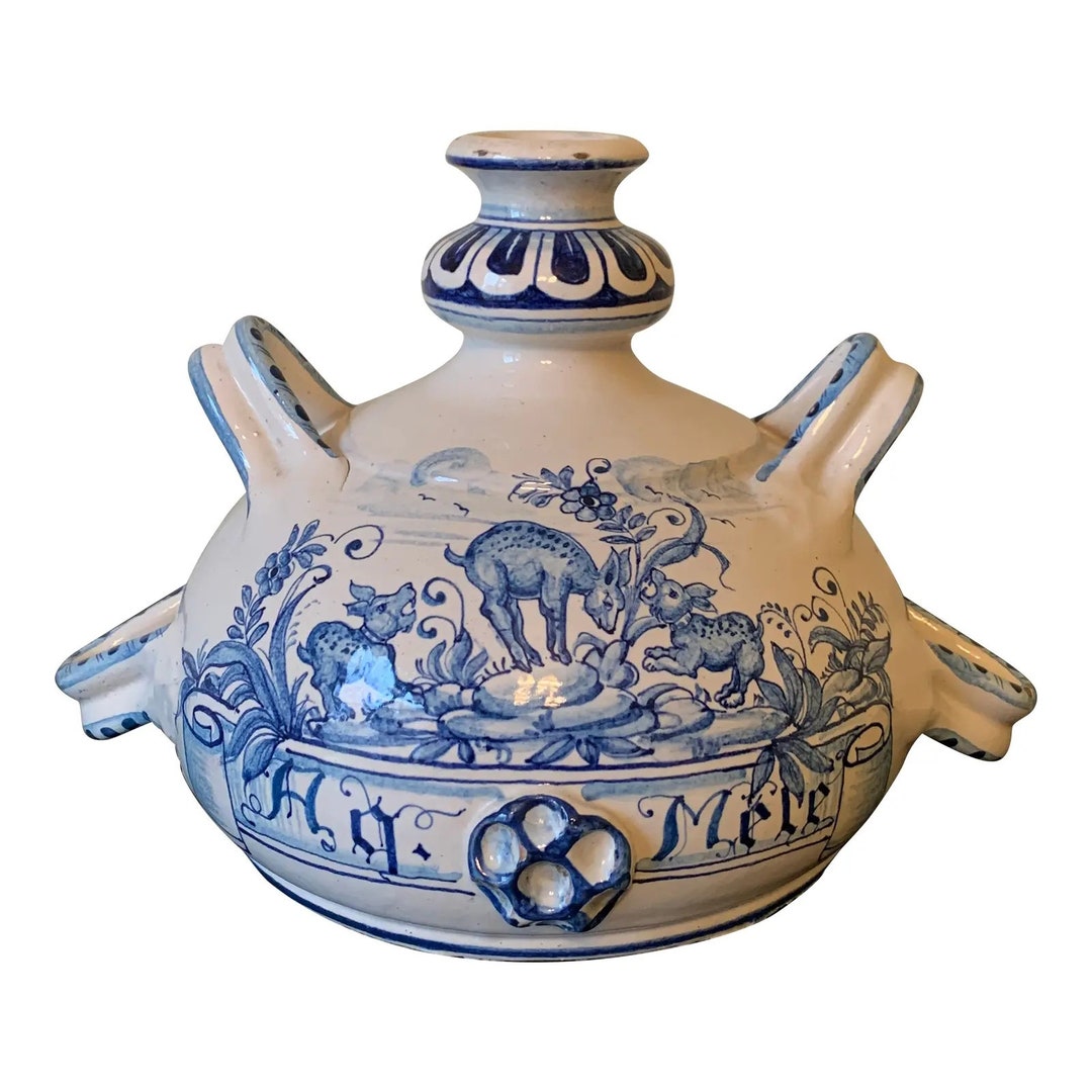Vintage Italian Hand Painted Blue and White Faience Pottery Jug Vase - Etsy