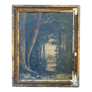 Antikes Handgemaltes Gerahmtes Öl auf Leinwand Waldlandschaft, Ende 19th Century