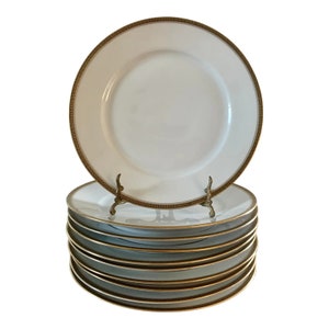 Antique German Greek Key Rimmed Luncheon Plates by Kpm, 1920s