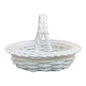 French Country White Ceramic Woven Basket