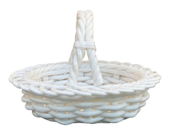 French Country White Ceramic Woven Basket