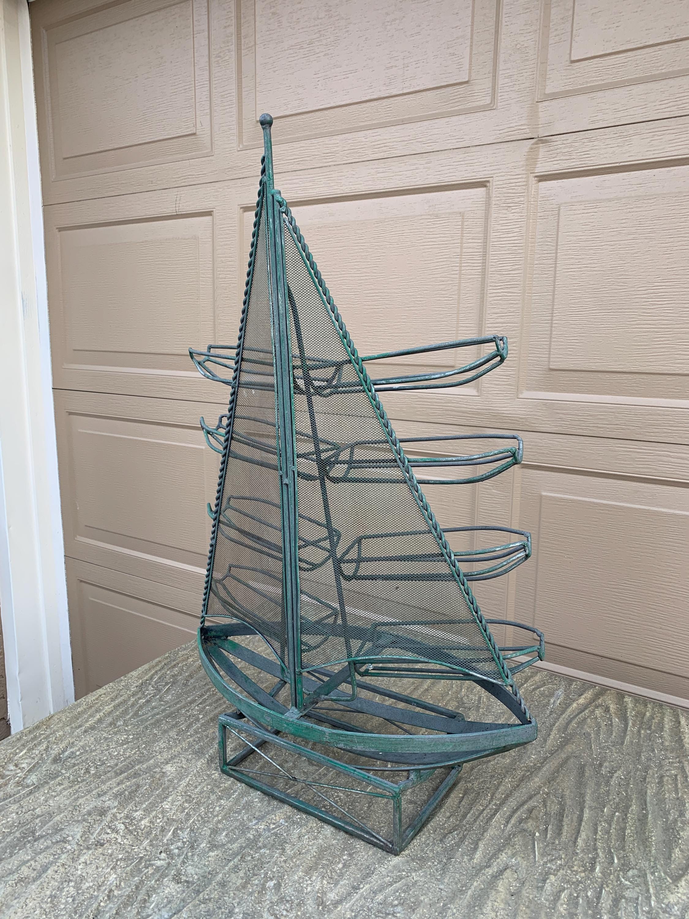 Vintage Nautical Wrought Iron Green Sail Boat Wine Rack - Etsy