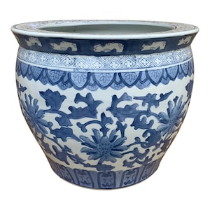 Chinoiserie Blue and White Porcelain Fishbowl Planter