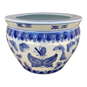 Chinoiserie Blue and White Porcelain Fishbowl Planter
