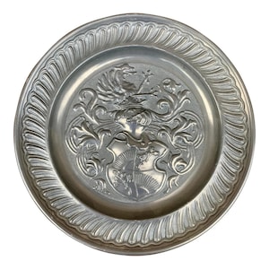 Vintage European Coat of Arms Heraldry Pewter Wall Plate