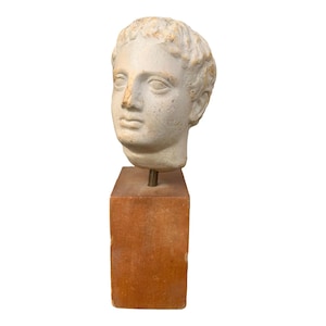 Plaster Bust of Roman Emperor Augustus on Wood Pedestal