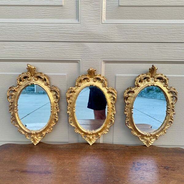 Italian Florentine Baroque Gold Giltwood Wall Mirrors, Set of Three