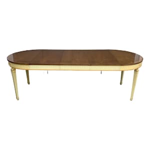 Baker Furniture French Regency Louis XVI Banded Mahogany Parcel Painted Extension Dining Table, Circa 1960s