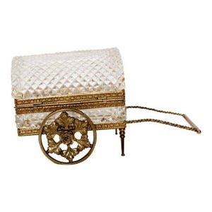 Rare German Antique Crystal and Bronze Jewelry Casket Carriage