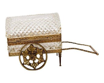 Rare German Antique Crystal and Bronze Jewelry Casket Carriage