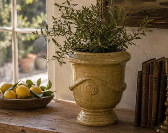 Franse landelijke geglazuurde aardewerken plantenbak, pottenbakkerij jardinière, Engelse landelijke tuinkamerdecoratie