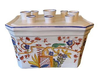 Vintage italiensk handmålad Chinoiserie blomma groda tulpanvas