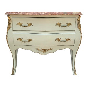 Antique French Louis XV Marble Top Bombay Chest Commode With Mounted Bronze Ormolu