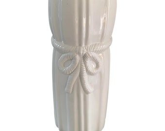 Vintage White Porcelain Trompe l'Oeil Tassel Umbrella Stand